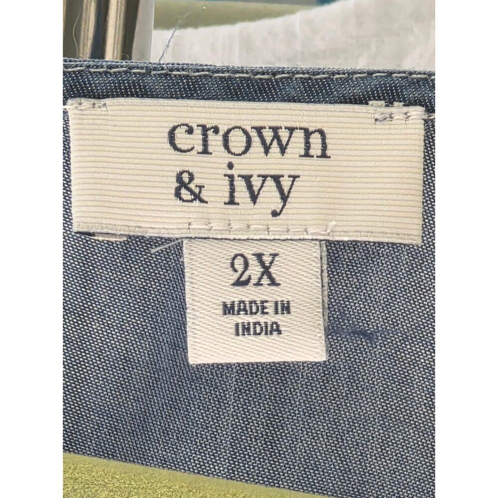 Crown & Ivy Plus Size 2X Embroidered Denim Tunic Dress Floral Boho Casual - Picture 4 of 9